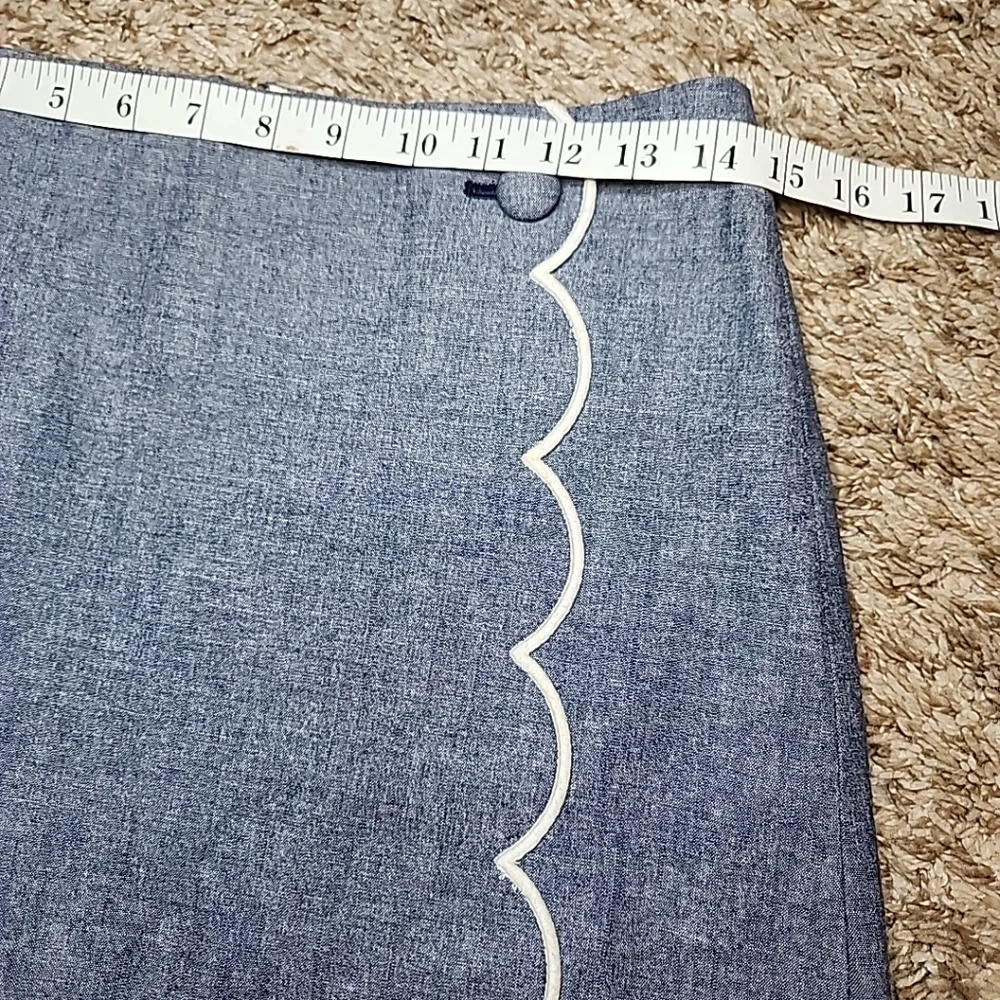 J. Crew Scalloped Front A Line Wrap Mini Skirt Cotton Button Blue Size 0 - Picture 3 of 9